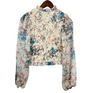NEW! O. Vianca Lexie Blouse Floral Semi Sheer Ruched - M